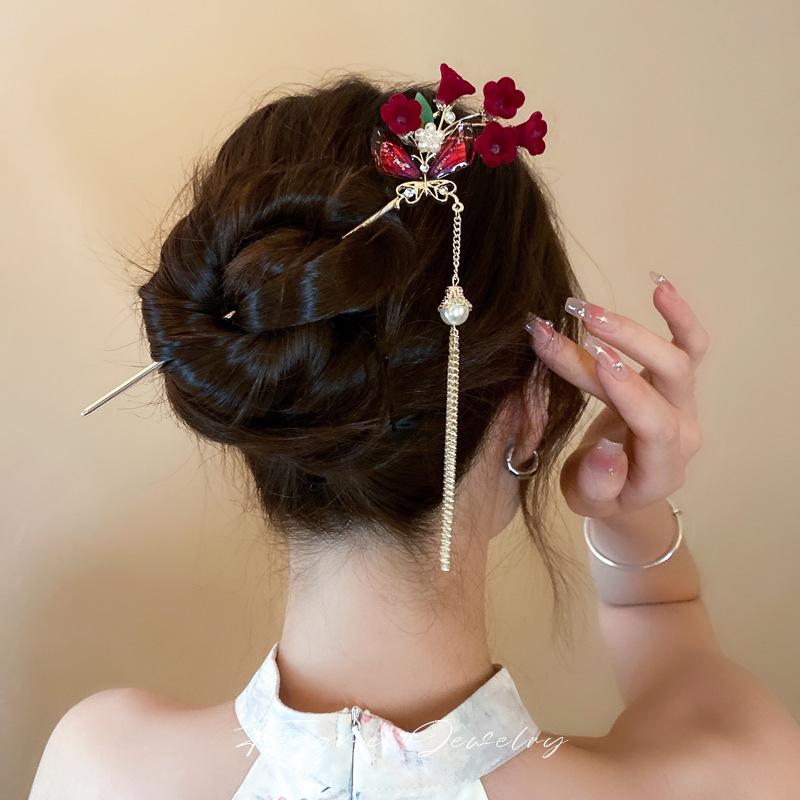 New Chinese Phoenix Luminous Lotus Tassel Hairpin Guochao Stepping Hairpin Antique Temperament Hanfu Hair Accessories Women