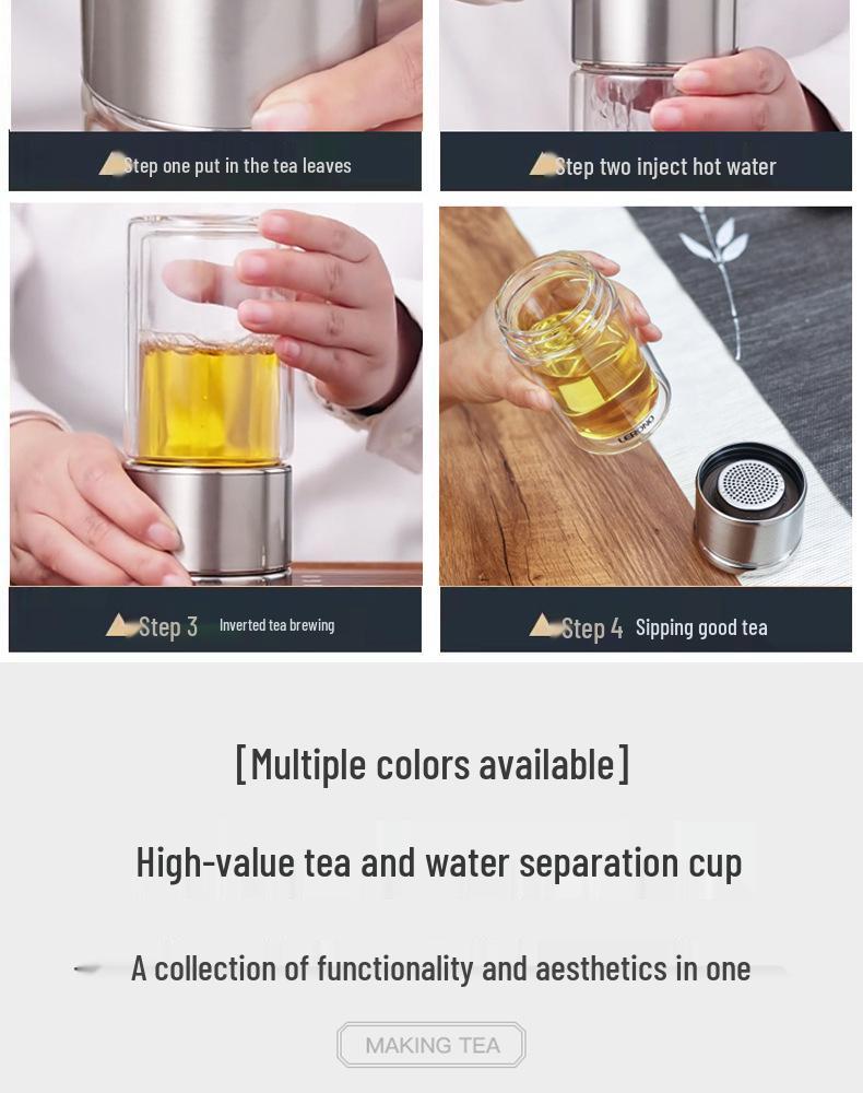 Dual-Layer Glass Tea Infuser Cup with Engraving Options for Men and Women