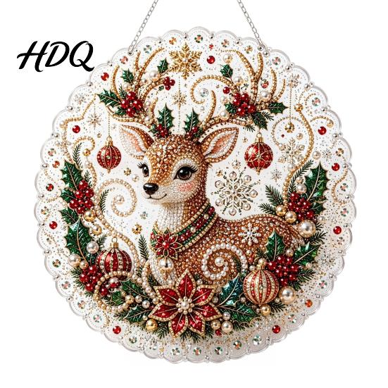 Celebration Party Supplies Christmas Acrylic Tree Hanging Ornament Faux Pearl Art DIY Painting Holiday Suncatcher 20cm Glowing Window Decor for Home