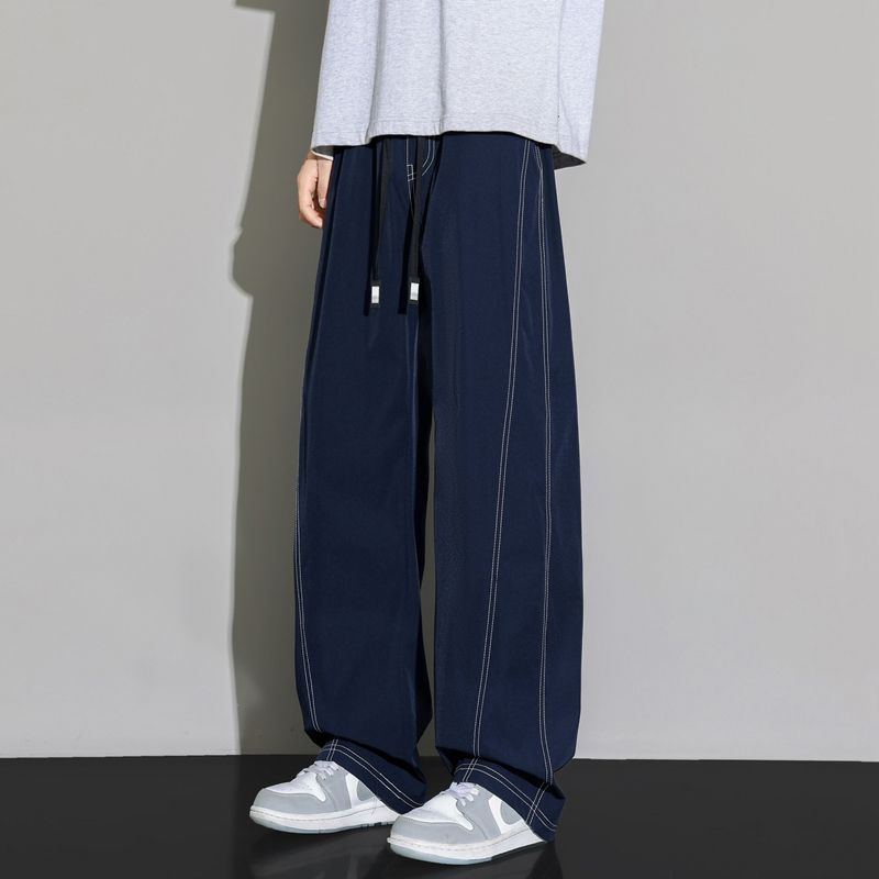 

Medm Beprp Japan fashion Ice Silk Curved Pants Boys High-Grade Wide-Leg Pants Summer Breathable Cool Feeling Thin Trousers 3237 Navy Blue 2XL(Recommendation 80-87.5kg)