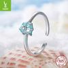 S925 Sterling Silver Conch Open Adjustable Ring, Blue Summer Wear Ring Charm