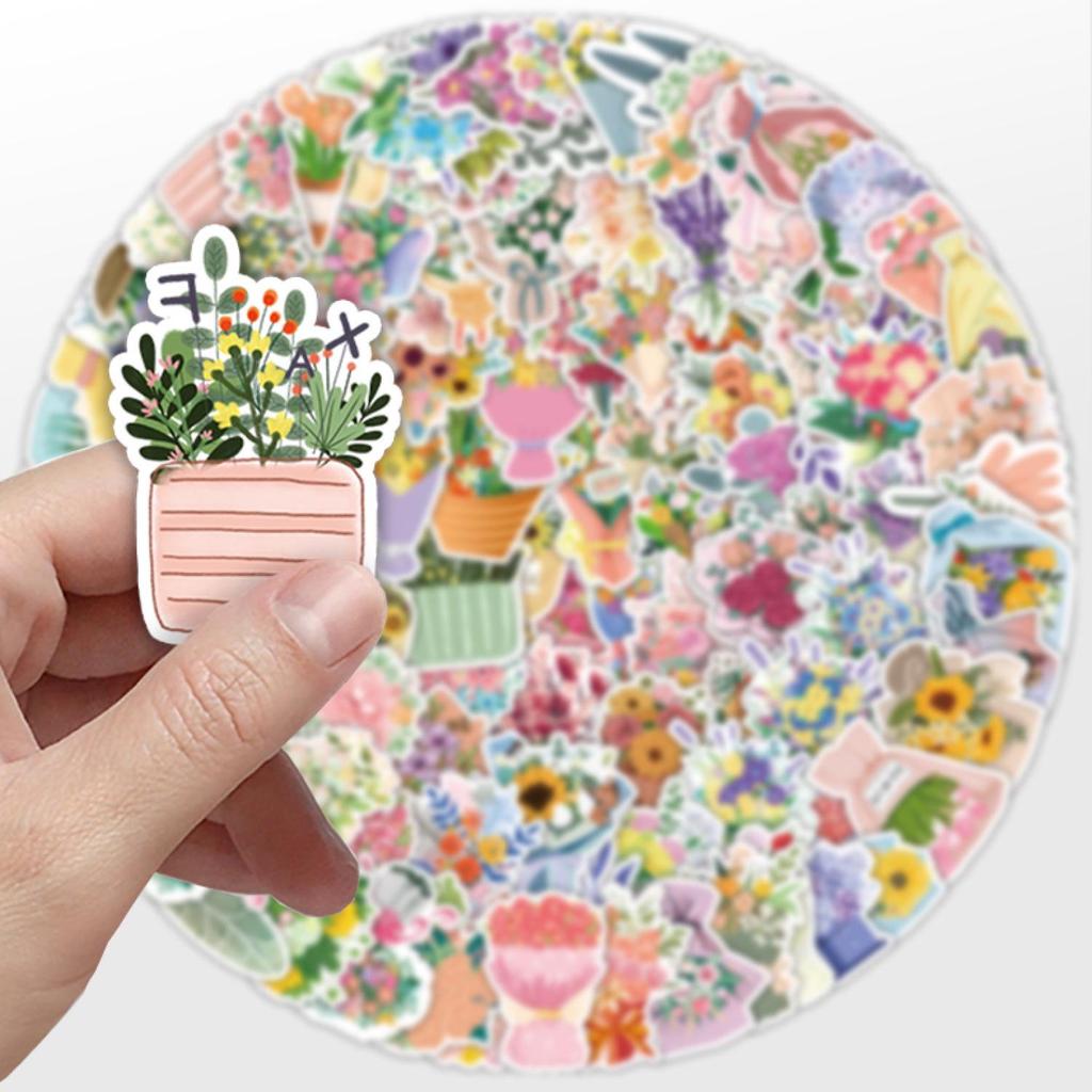 Vodotěsné dekorativní samolepky: 100 ručně kreslených květinových motivů na kytaru, telefon, ledničku, kufr