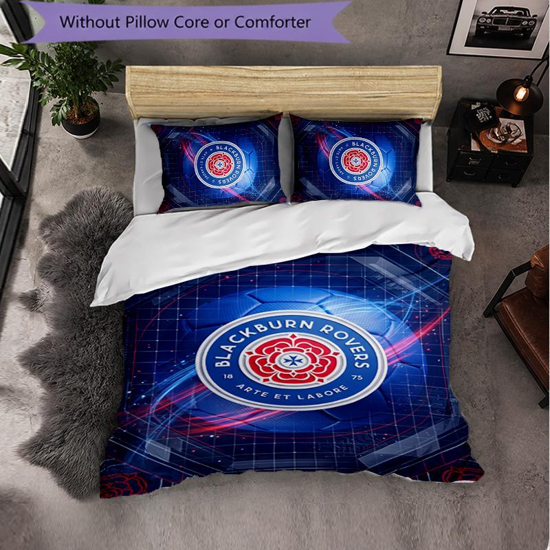 Blackburn Rovers Football 3 Piece Bedding Set Soft Duvet Cover Set with Pillowcases Printed Bedroom Decor Set for Home