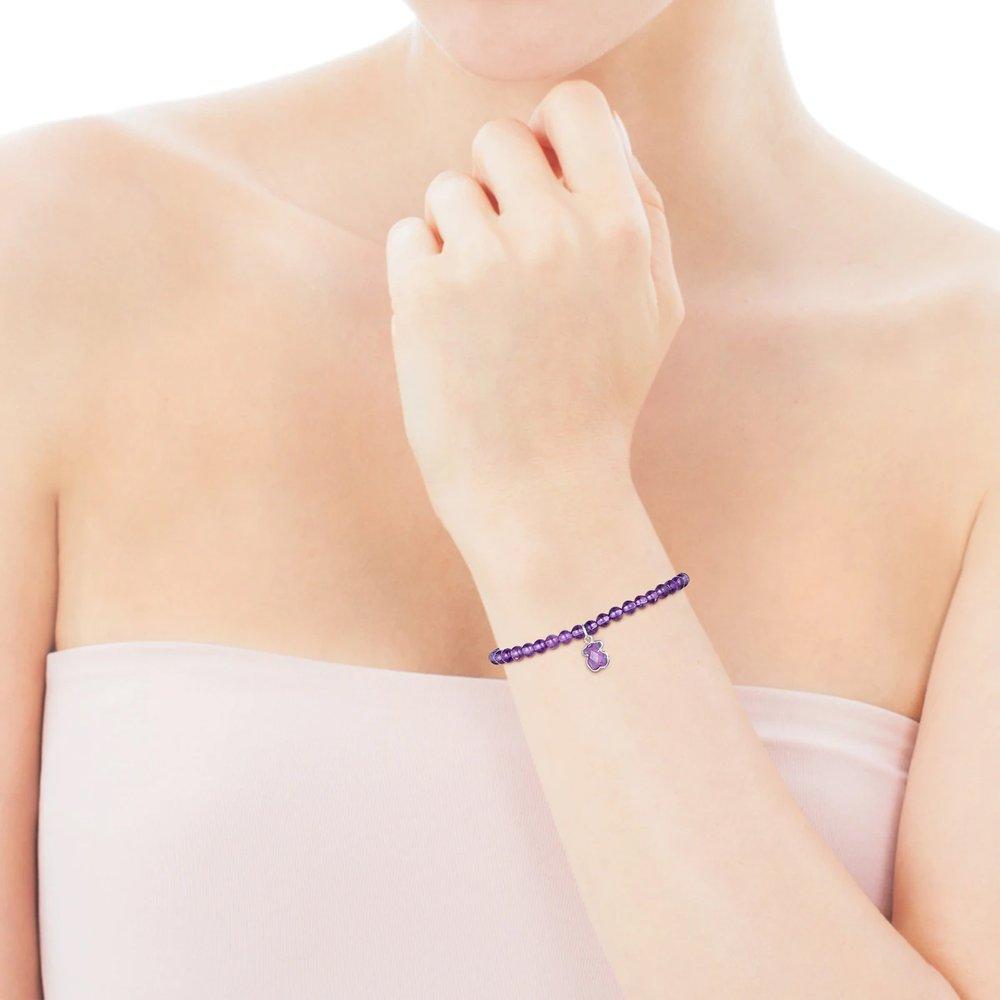 Tous Silver and Amethyst Icon Color Bracelet/Tous Amethyst Icon Silver Bracelet//015431590