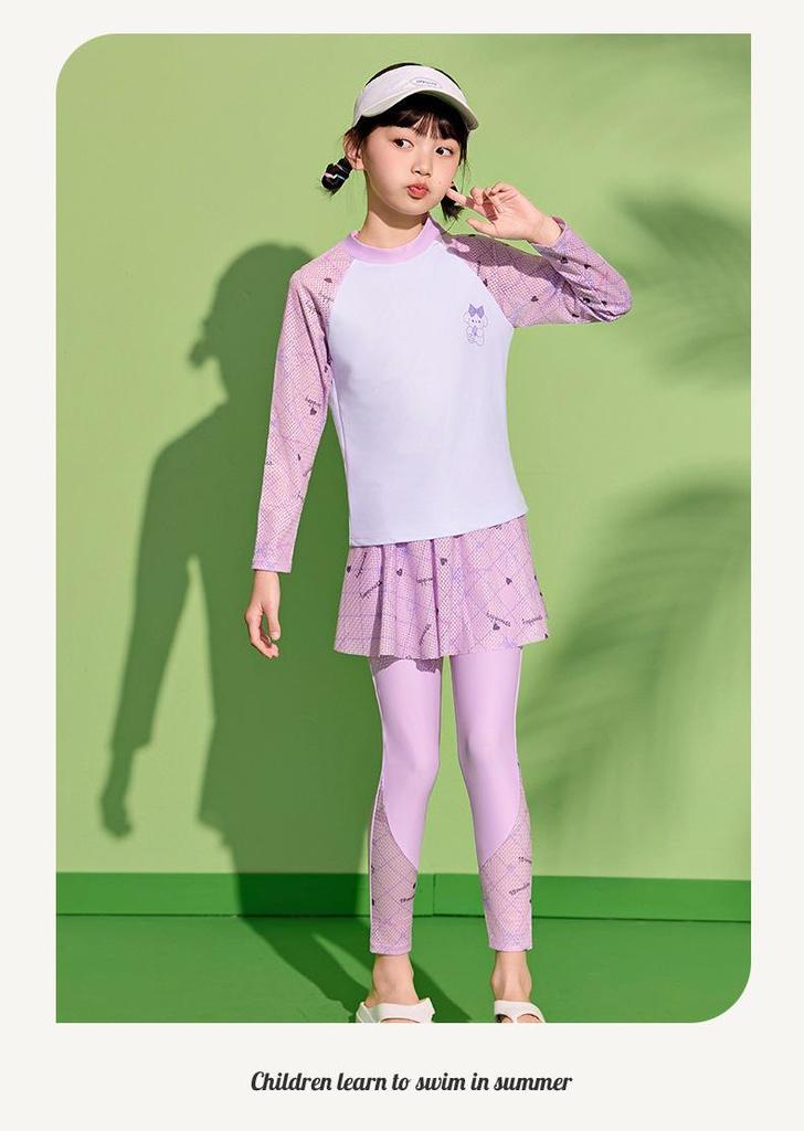 Girls' Long Sleeve Two-Piece Swimsuit, Sun Protection, 2025 New Style for Kids, Professional Training Swimwear