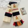 The Atmosphere Is Full! Hand Embroidered Snowman Knitted Scarf for Women's Christmas New Warm and Thickened Student Scarf Tassel