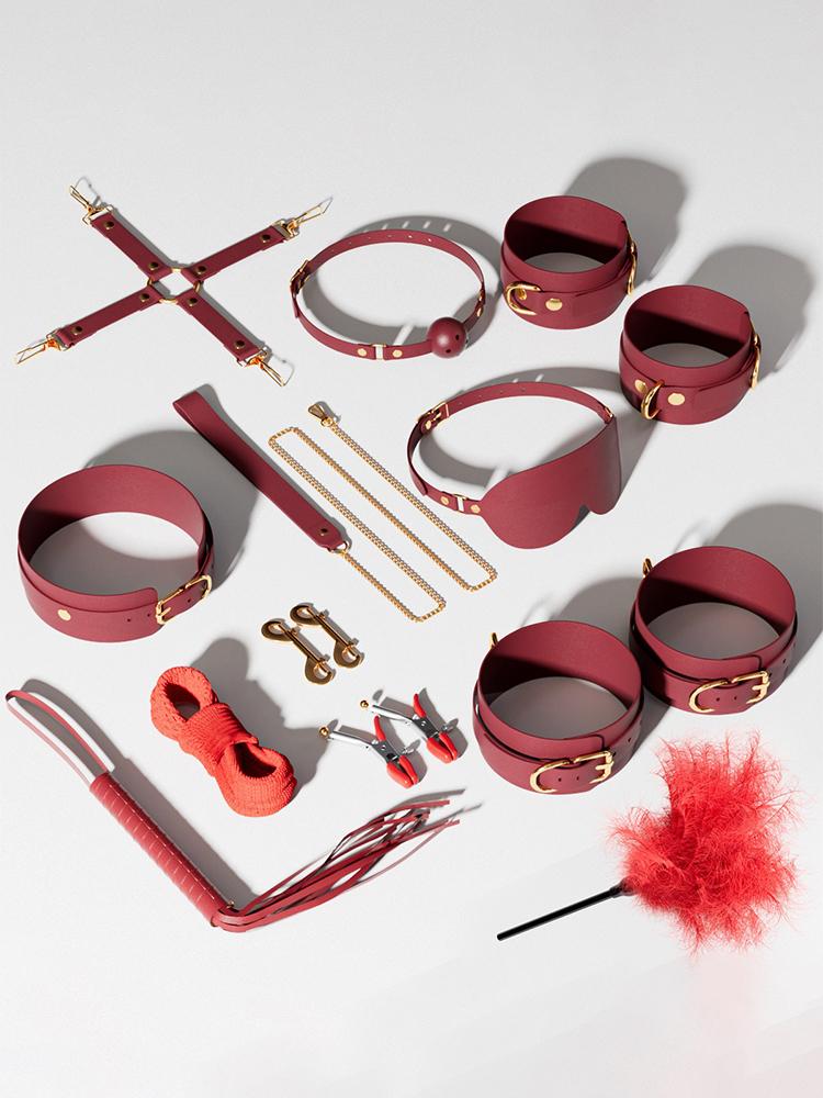 Erotic Set Sexy Leather Plush Sex Toys Bondage Kit Handcuffs Feather Blindfold Flirt Exotic Accessories Couples Adult Games