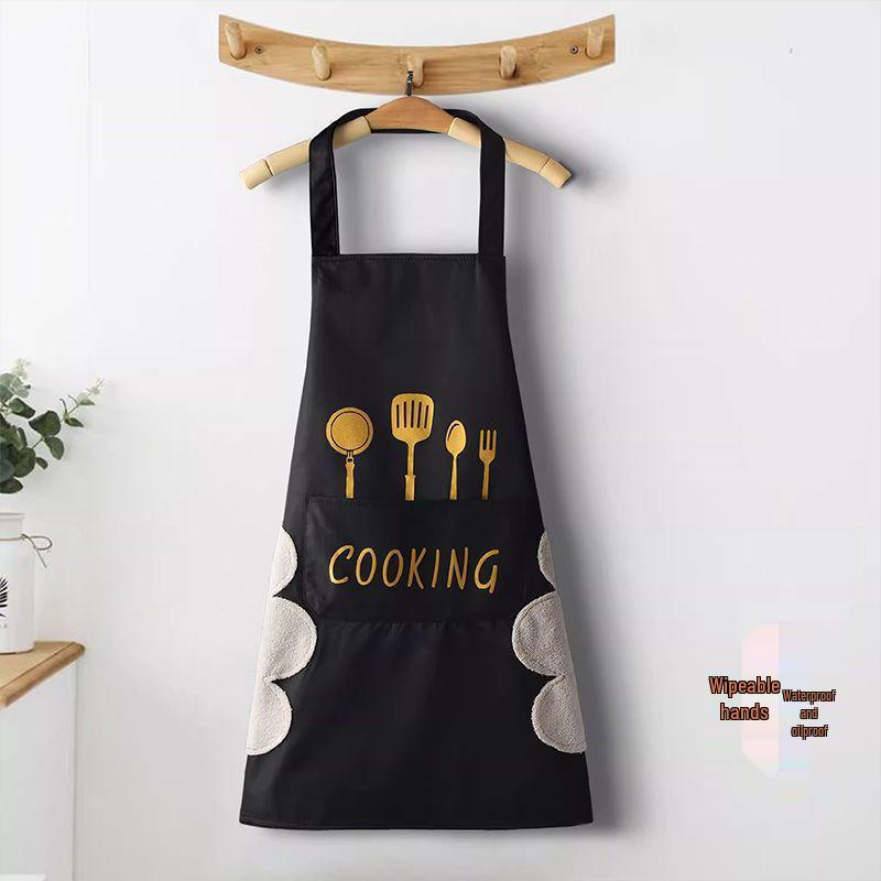 Waterproof Oil-Proof Women's Cooking Apron with Hand Wipe Design - Knife and Fork Style, New Model for Adult Home Kitchen and Wedding.
