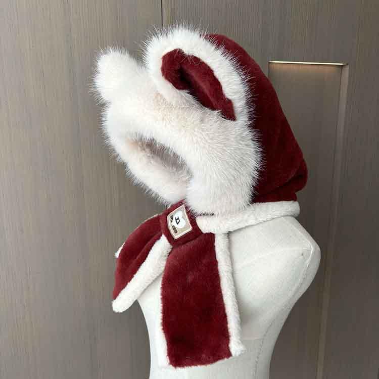 Fox ear hat women's new cute warm plush hat autumn and winter versatile fashion scarf scarf integrated hat