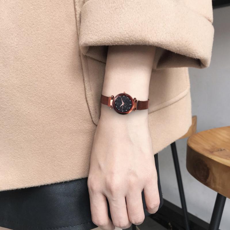 Ladies' Top Brand Star Watch Mesh Magnet Starry Sky Quartz Watch Ladies Magnet Strap Watch Round Dial Magnet Strap Buckle Watch