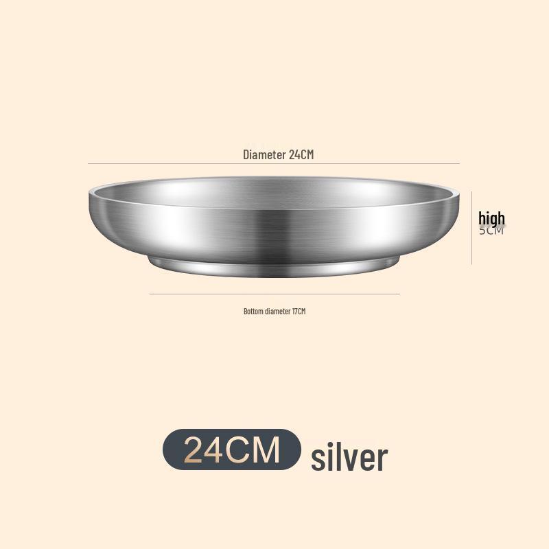 304 Stainless Steel Deepened Double-Layer Round Plate - Steak, Dessert, and Fruit Dining Plate