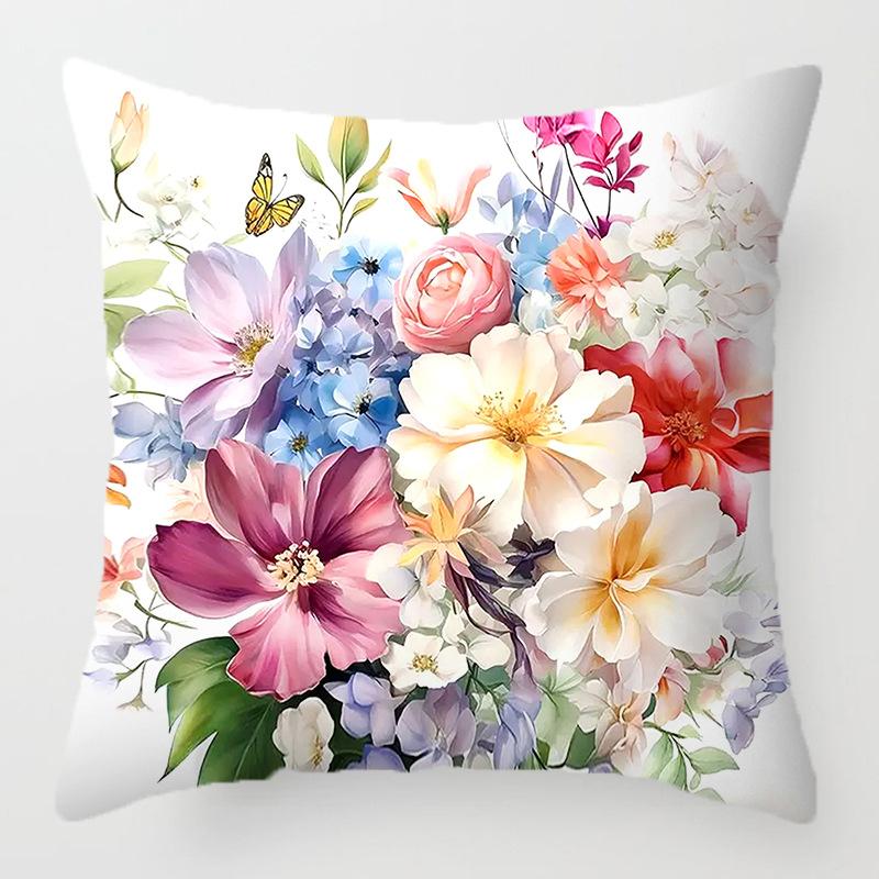 Light And Fresh Floral Pattern Series Throw Pillow Cover With Short Plush Print For Living Room Sofa Decoration Cushion Cover