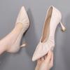 Fashion casual single shoes women's 2024 new thin heel pointed professional work shoes two wear high heels versatile small leather shoes