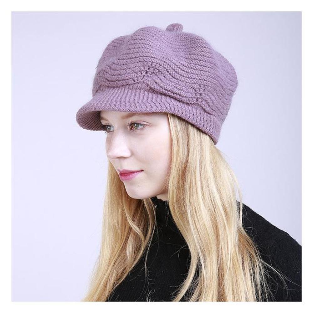 New Pattern Pure Color Cashmere Fashion Keep Warm Ma'am Peaked Cap 2018 Winter Knitting Soft Rabbit Hair Line Cap for Women Girl