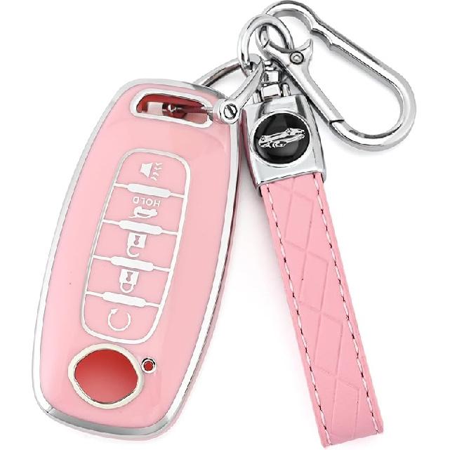Key Fob Cover Case For Nissan Pathfinder Rogue Accessories | Fits -2025 Sentra, Kicks, Versa | Soft TPU Protector For 5-Button Remote With Keychain -