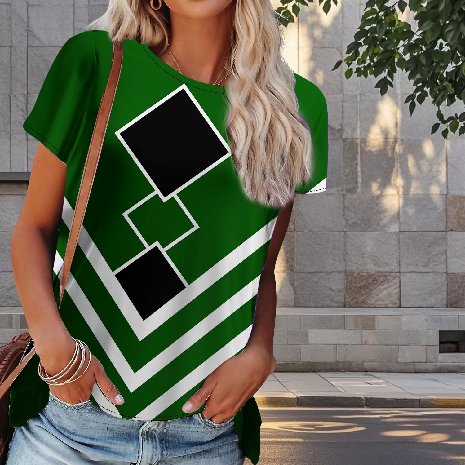 

Женская летняя футболка с ретро-принтом, модные футболки с коротким рукавом, повседневные топы с принтом 8XL зелёный