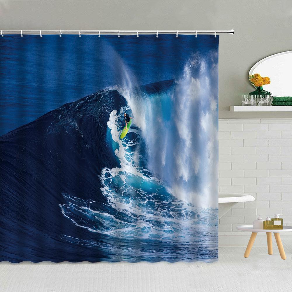 Blue ocean underwater beach scenery shower curtain dolphin turtle whale animal bathroom decoration hook curtain
