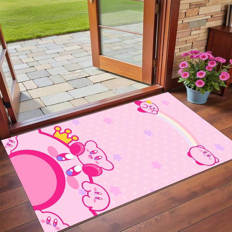 Rutschfeste Kristall-Samt-Bodenmatte, Teppich im Kirby-Design für Innenbereiche, Wohnzimmer, Schlafzimmer, Heimdekoration
