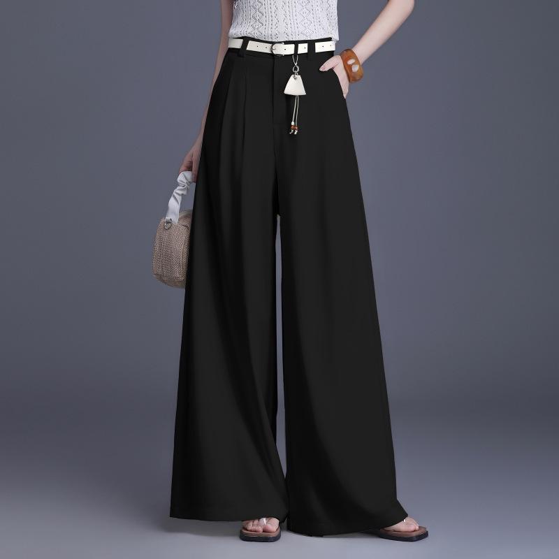 Brand Women's High-Waisted Wide-Leg Trousers - 2026 Spring/Summer Collection: No-Iron, Fashionable, Loose-Fit Casual Pants