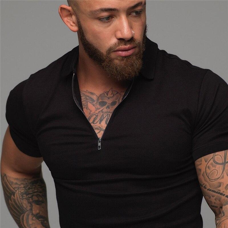 Muscleguys New Arrival Men Zip Polo Tees Cotton Fitness Polo T-Shirt  Fashion Brand Short Sleeve Gym Bodybuilding Clothing