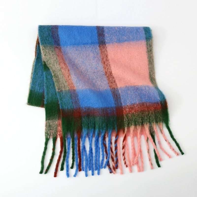 Herbst und Winter neuer Regenbogen-Plaid Imitat Kaschmir Fransen Schal Damen Mohair vergrößerter dicker Schal warmer Schal