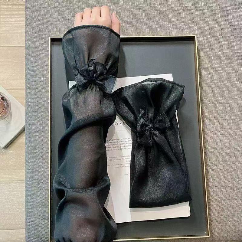 

1Pcs Elegant Pearlescent Yarn Bow Sun Protection Arm Sleeves For Women Summer Ins Style Ice Silk Arm Sleeves Flared Sleeves чёрный