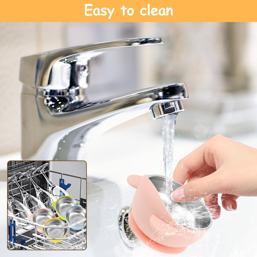 4 Pcs Baby Bowl Stainless Steel Toddler Bowls with Silicone Suction Cups Anti Scald Snack Container for Kids Baby Food Feeding