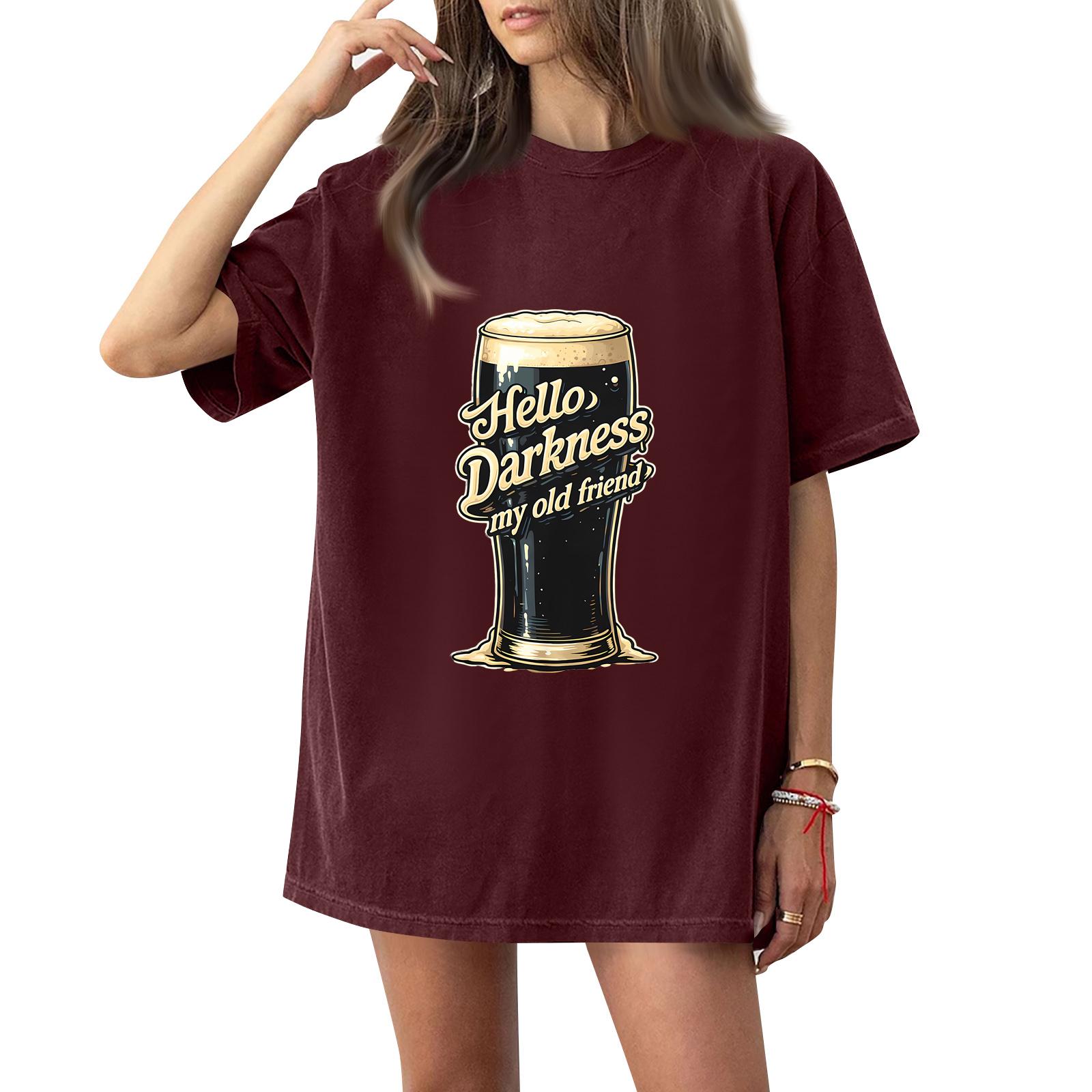 

( Darknss My Old Freend) Women s Fashion Casual Short-Sleeve Neck St. Patrick s Day Printed Shirt/T-Shirt Top S винний