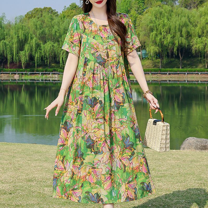 Casual zomerjurken voor dames, vintage kleding, losse korte mouwen, elegante lange jurk in grote maten