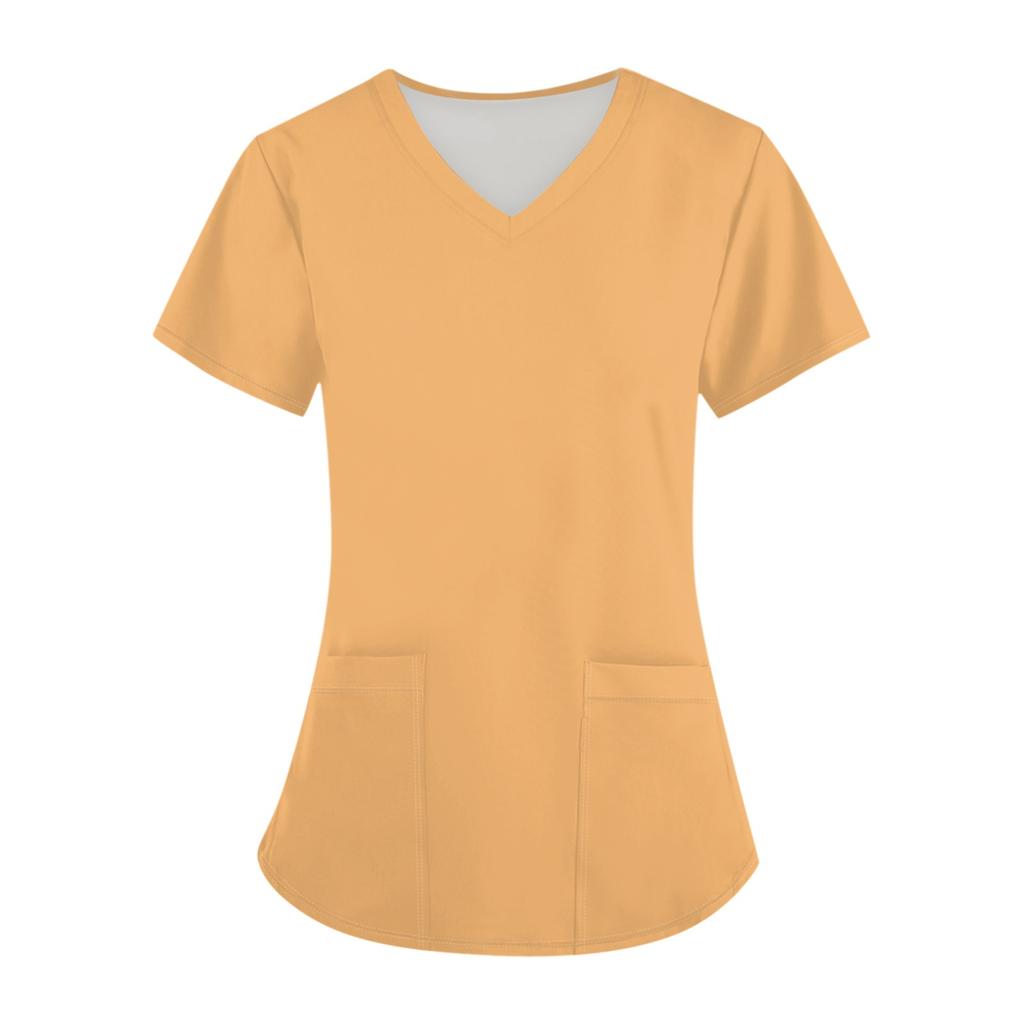 Plus SizePrinted Scrub Working Uniform Tops For Women's Cross V-Neck Halloween Print Short Sleeve Fun T-Shirts Workwear Tee With Pockets