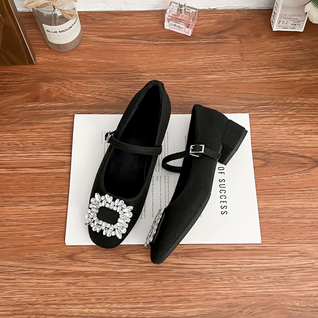 Mary Jane shoes 2025 spring women's source Litong Korean version one word with square buckle high-end single shoes women wear high heels