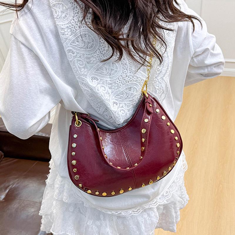 Shoulder Bag for Women Rivet Punk Underarm Bag PU Leather Studded Clutch Purse Trendy Hobo Purse for Work Travel Shopping CLE