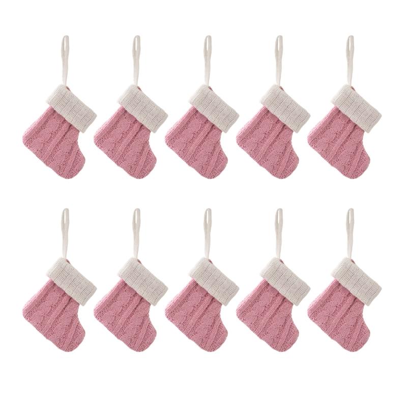 

10Pcs Knitted Christmas Socks Large Capacity Stocking Handmade Present Bag Hanging Ornament For Family Celebration 7.5x10.5cm