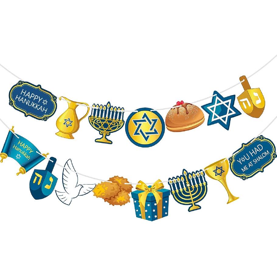 Blulu Hanukkah Decorations Banner Pre-assembled Chanukah Garland Happy Hanukkah Banner Backdrop Props for Home Indoor Holiday Party Decor Supplies