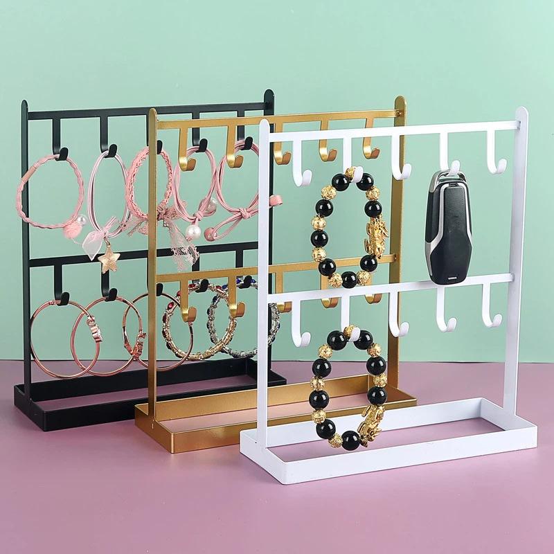2 Tier Metal Jewelry Display Stand Earring Necklace Holder Organizer Rack Multipurpose Jewelry Storage for Dresser Vanity Table