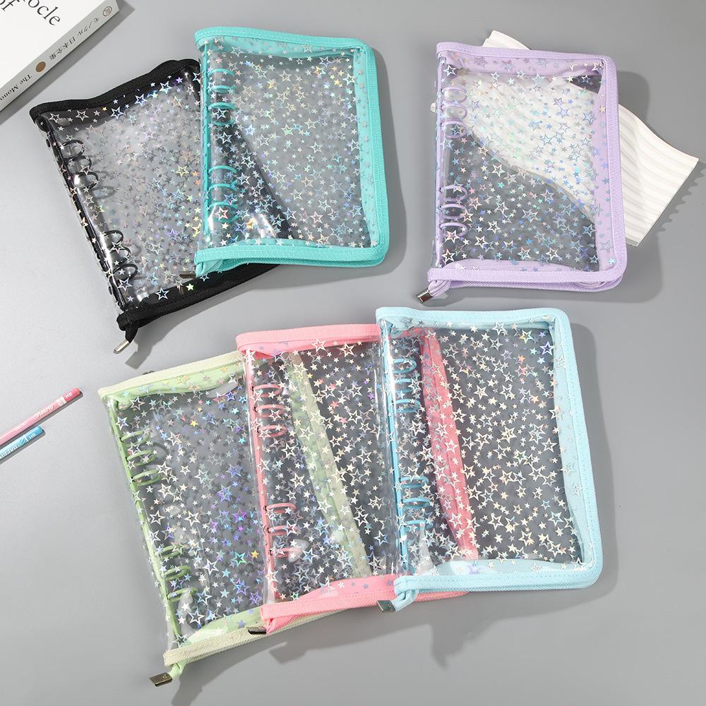 A7 Glitter Laser Star Zipper Binder Photo Card Collection Book Postcard Organizer Diary Notebook School Stationery
