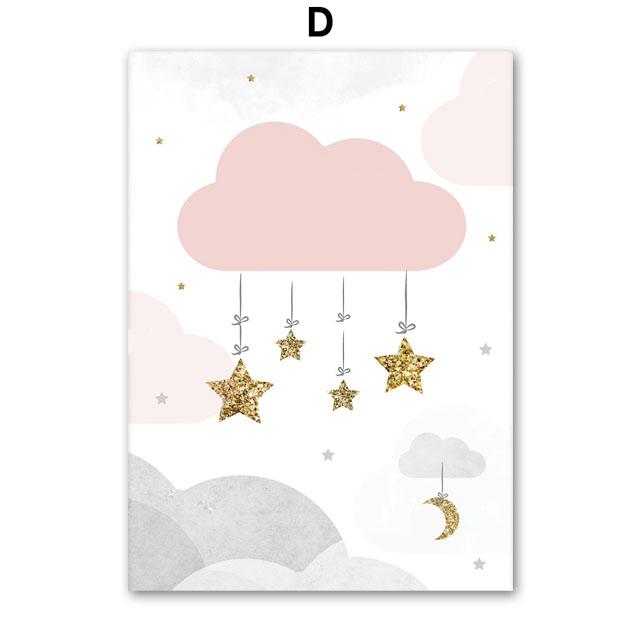 

Pink Angel Girl Rainbow Wall Art Nursery Canvas Prints Painting Balloon Cloud Star Animals Posters Pictures Baby Kids Room Decor 13X18 cm No Framed