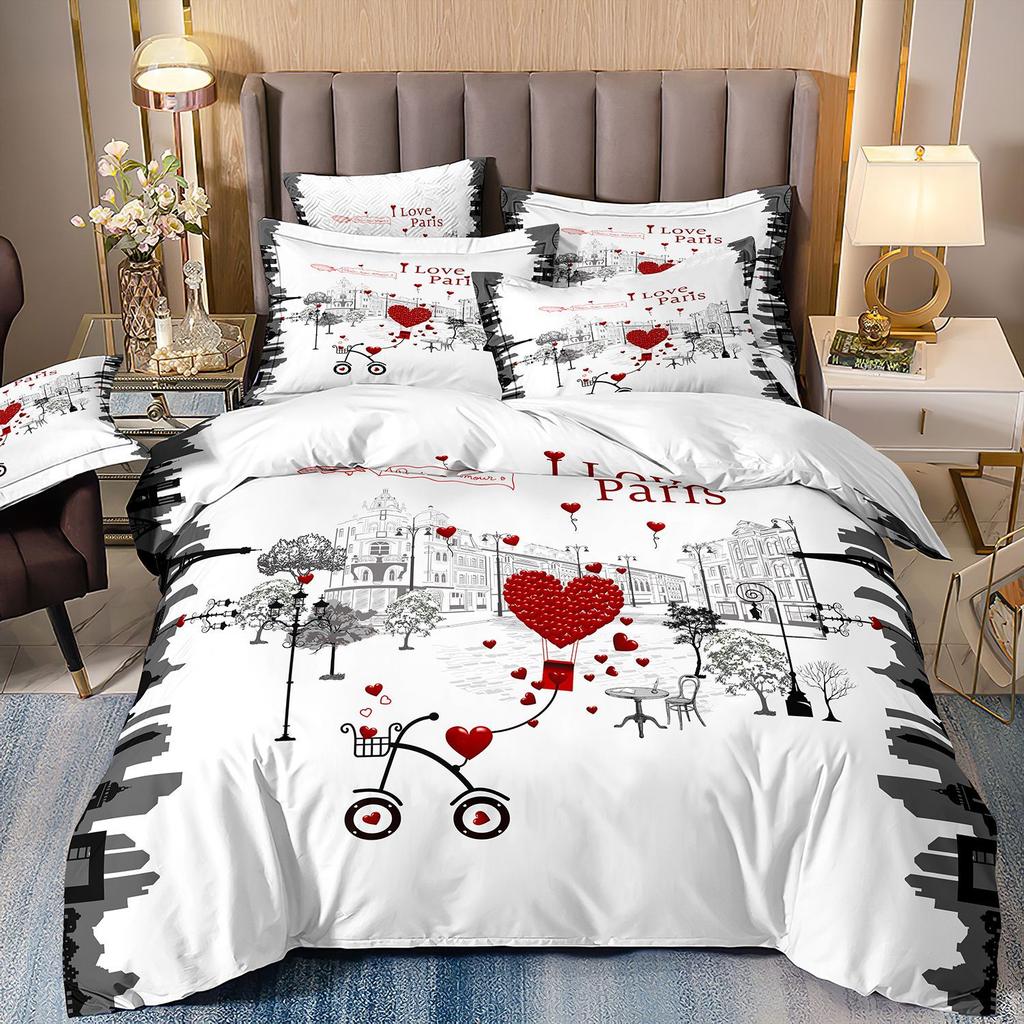 Eiffel Tower Bedding Three-Piece Cherry Blossom 3D Digital Printing Direct Sales