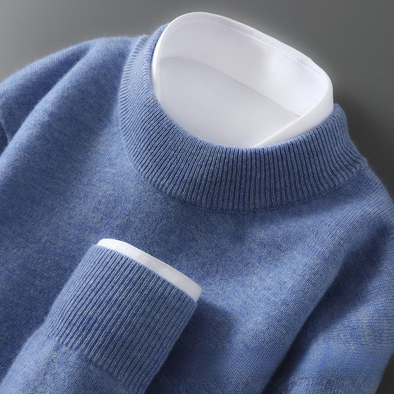 Men's Pure Wool Cashmere Knit Pullover - Autumn/Winter Half-High Neck Sweater