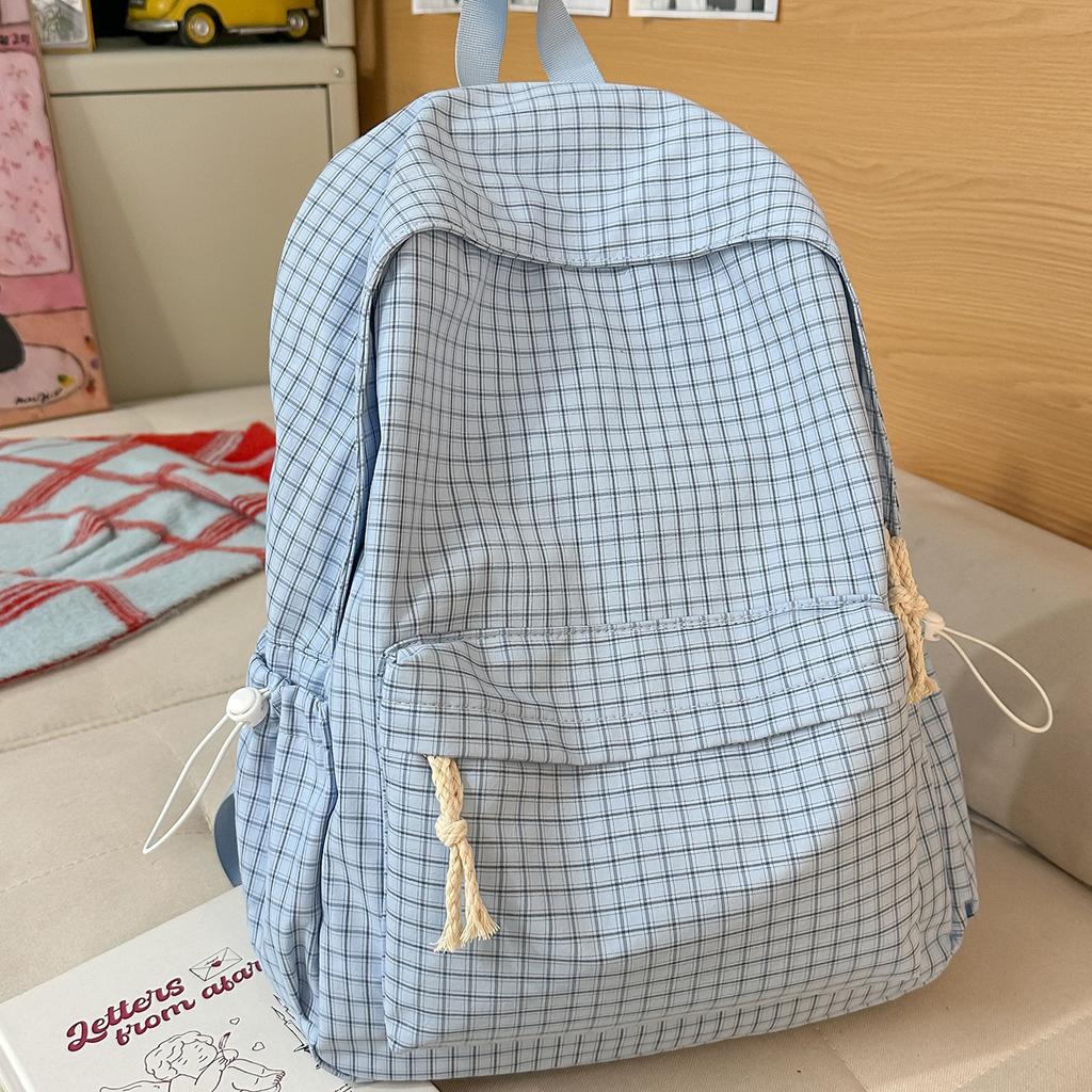Schoolbag casual large capacity backpack ins style fashion girl Korean version plaid simple college student schoolbag travel backpack