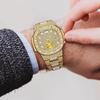 Hip Hop Iced Out Mens Watch Diamond Paved Analog Quartz Watch Waterproof Stainless Steel Luxury Wristwatch