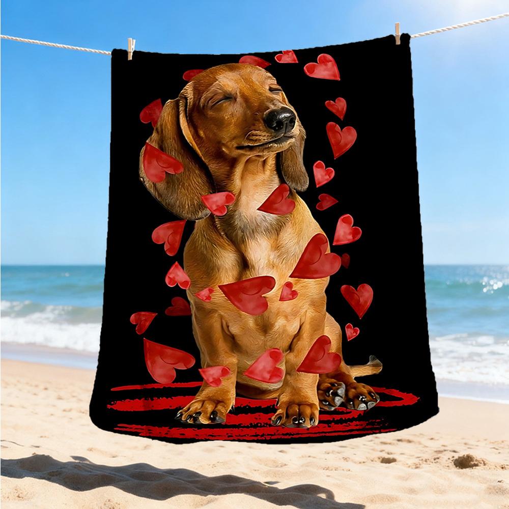1pc Heart Dog Print Outdoor Flannel Blanket , Machine Washable Perfect Gift for Birthday , Holiday Travel Accessory , Durable Material