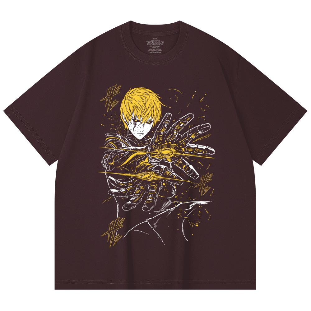 

230 Gsm 100% Cotton One Punch Man V2 Genos Print Unisex Heavy Cotton T Shirt 2XL вина червоного кольору