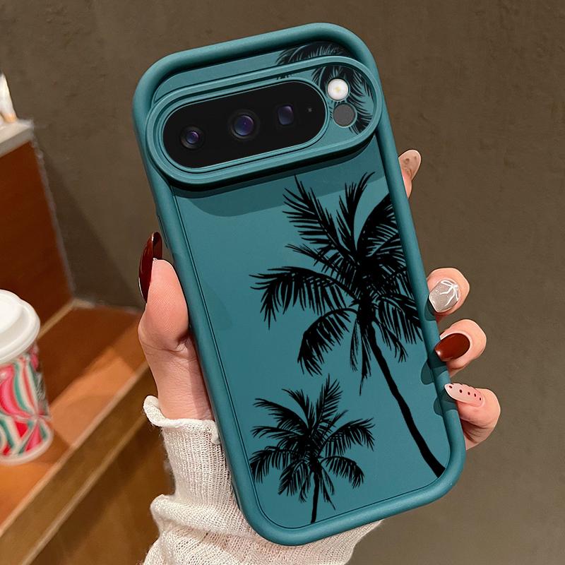 For Google Pixel 9 Pro XL 8A 8 7 Pro 7A Phone Case Shell Coconut Tree Print Matte Shockproof TPU Soft Anti-Fall Lens Protection Bumper Cover