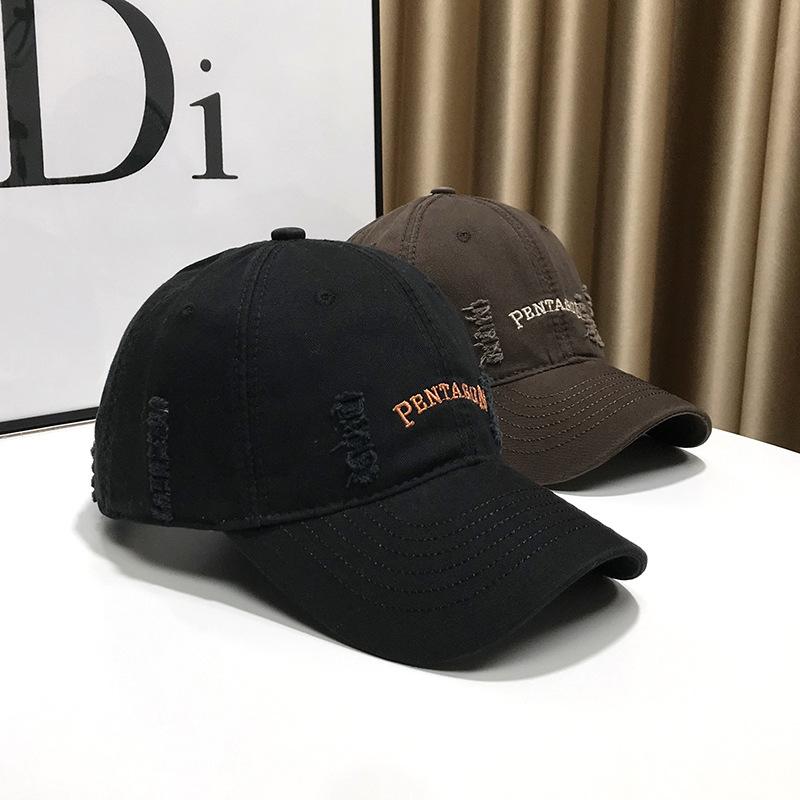 Soft Top Baseball Cap Men's and Women's Face Small Hole Hat Autumn Retro Black  Curved Brim Dome Cap