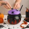 Fairy Tale Magic Props Light Up Witch Cauldron DIY Set Halloween Glowing Black Plastic Bowl with Spiders Smoke Effect Decoration Spooky Hocus Pocus