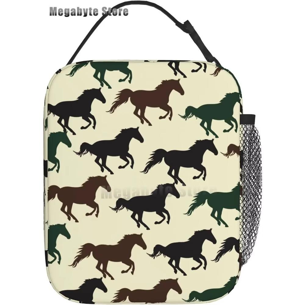 Horse And Flower Lunch Box Insulated Lunch Bags Zipper Lunch Bag Cooler Tote Bag For Teens Men Women Office Picnic