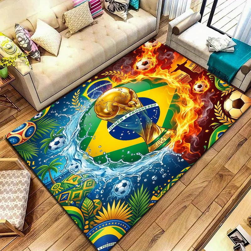 Tapete Quadrado com Padrão de Futebol da Copa do Mundo, Tapete de Área, Tapete para Sala de Estar, Quarto, Sofá, Sala de Brincar, Decoração, Tapete Antiderrapante, Presentes de Feriado e Aniversário