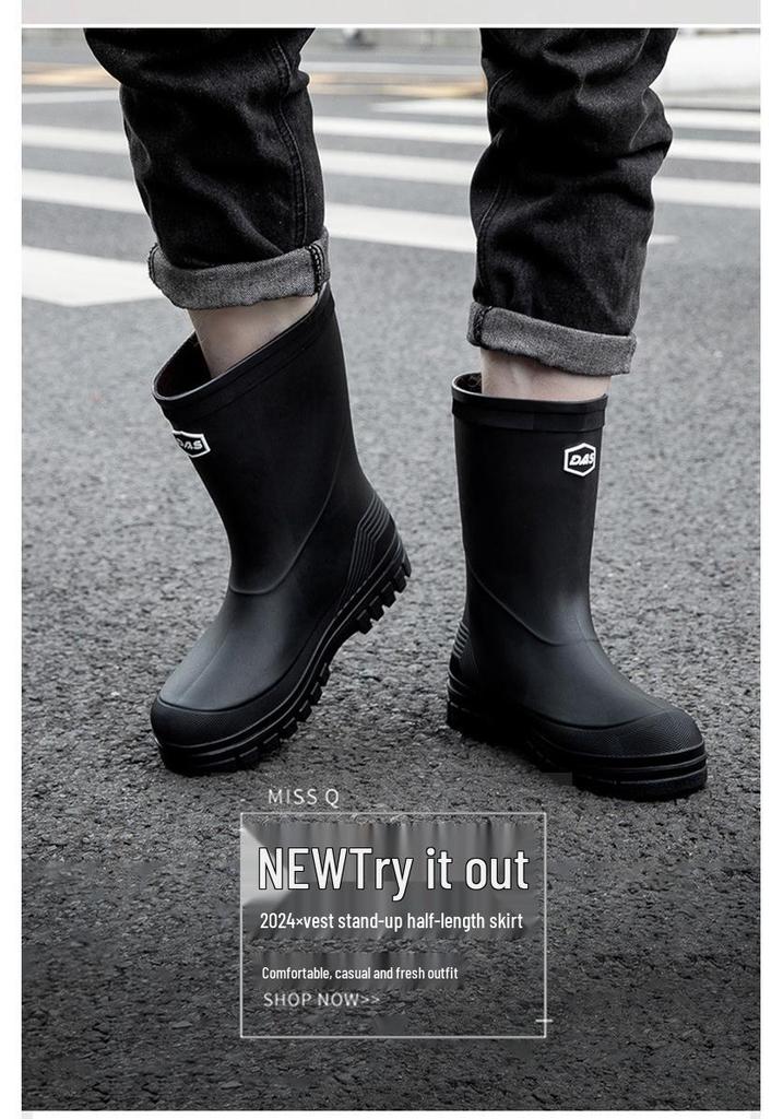 Men's Waterproof Non-slip Ankle Rain Boots with Cotton-padding, Solid Color for Kitchen & Car Wash Use