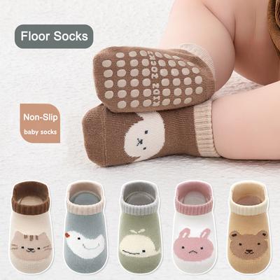 6 Pairs Kids Non-Slip Socks Cute Cartoon Animal Bear Gog Cat Pattern Children Boys Girls Baby Toddler Floor Socks Comfortable